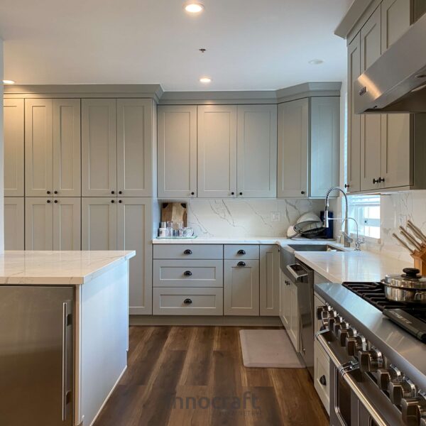 Gray Shaker style cabinet one-pc solid wood door