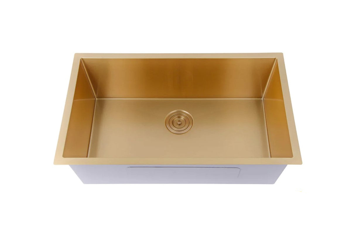 RD3219S 18 Gauge (18G) Gold Stainless Steel Under Mount Square Corner Single Bowl Sink